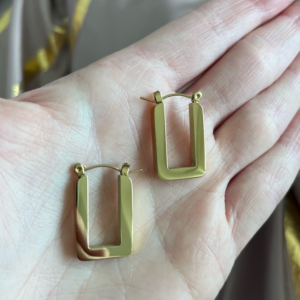 Rectangle Huggie Earrings 18K Gold Plated